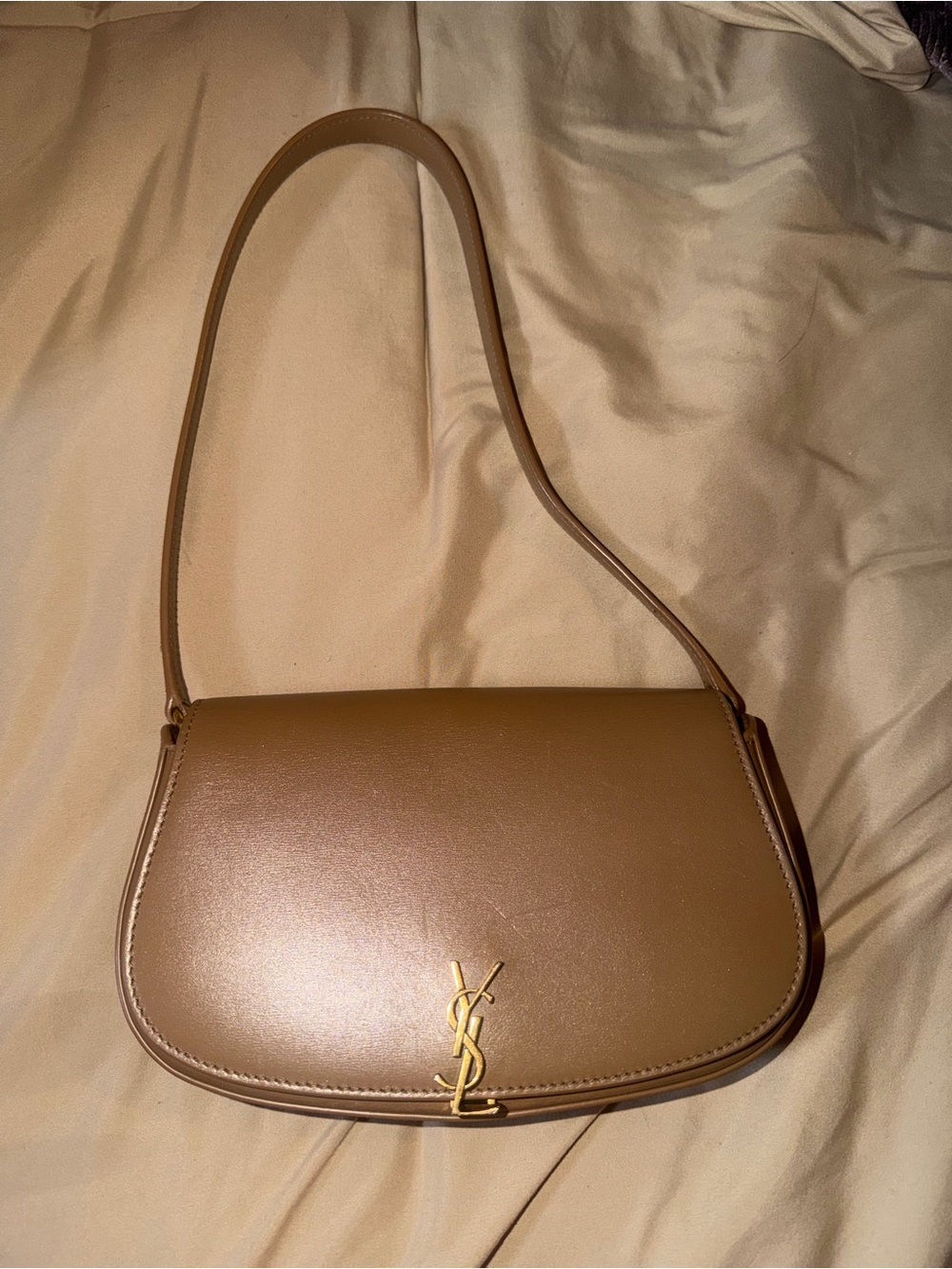 Saint Laurent Taupe Shoulder Bag with Gold YSL Hardware - Picture 2 of 7